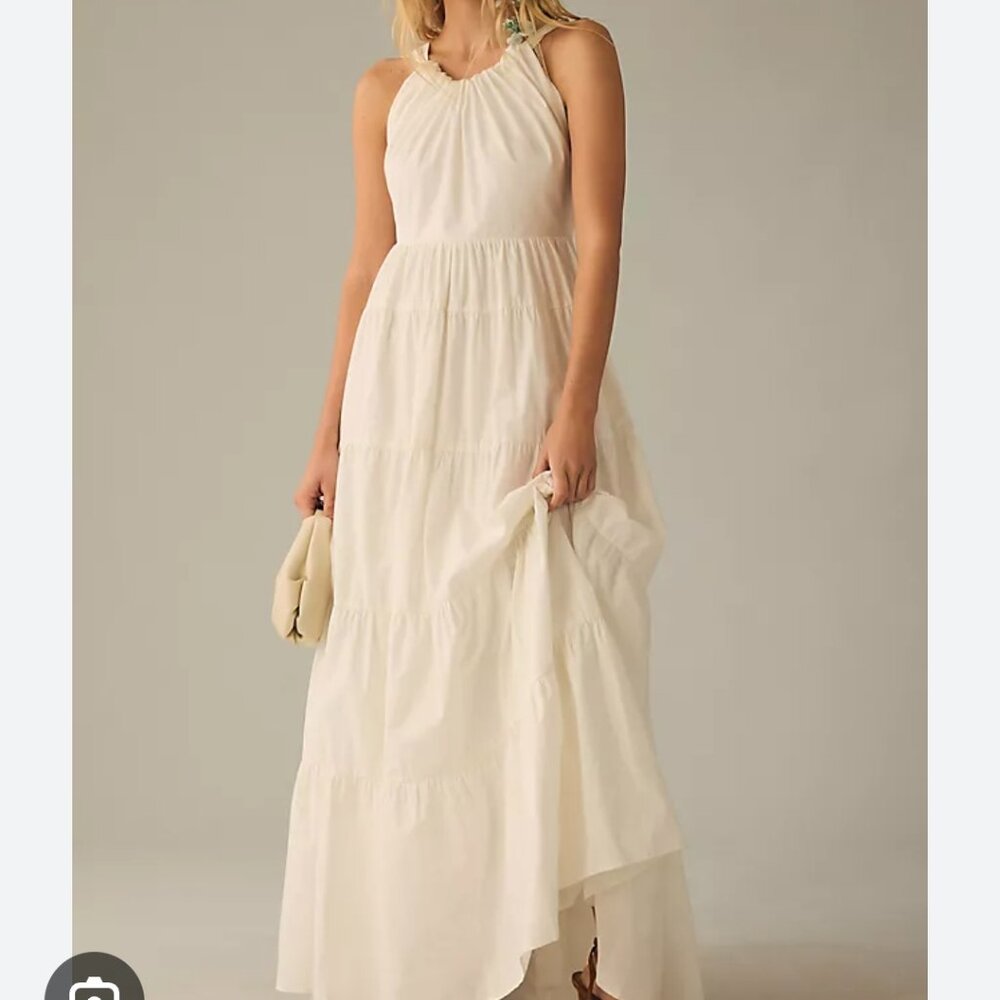 Anthropologie Forever That Girl Tiered Ruched Back Bow Maxi Dress